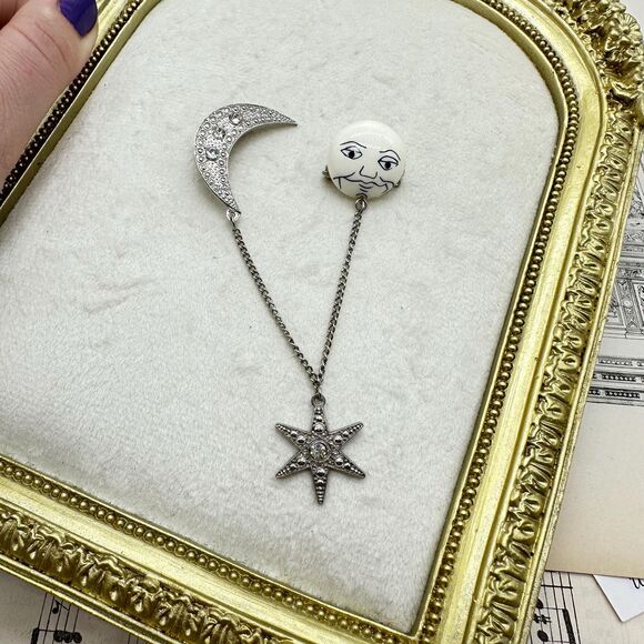 Vintage Jewelry Man in the Moon Brooch Pin - Picture 2 of 5